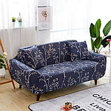 Чохол на диван універсальний для меблів колір синій сакура 90-140см Код 14-0595, фото 2