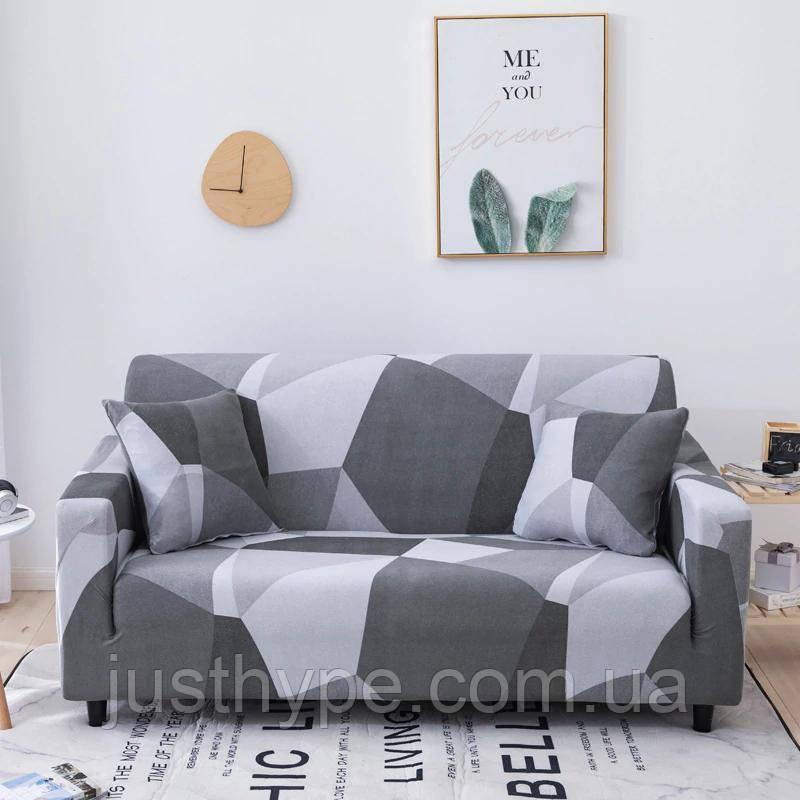 Чохол на диван універсальний для меблів колір сірий шапіто 90-140 см Код 14-0603