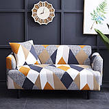 Чохол на диван універсальний для меблів колір жовтогарячий шапіто 235-300 см Код 14-0613, фото 2