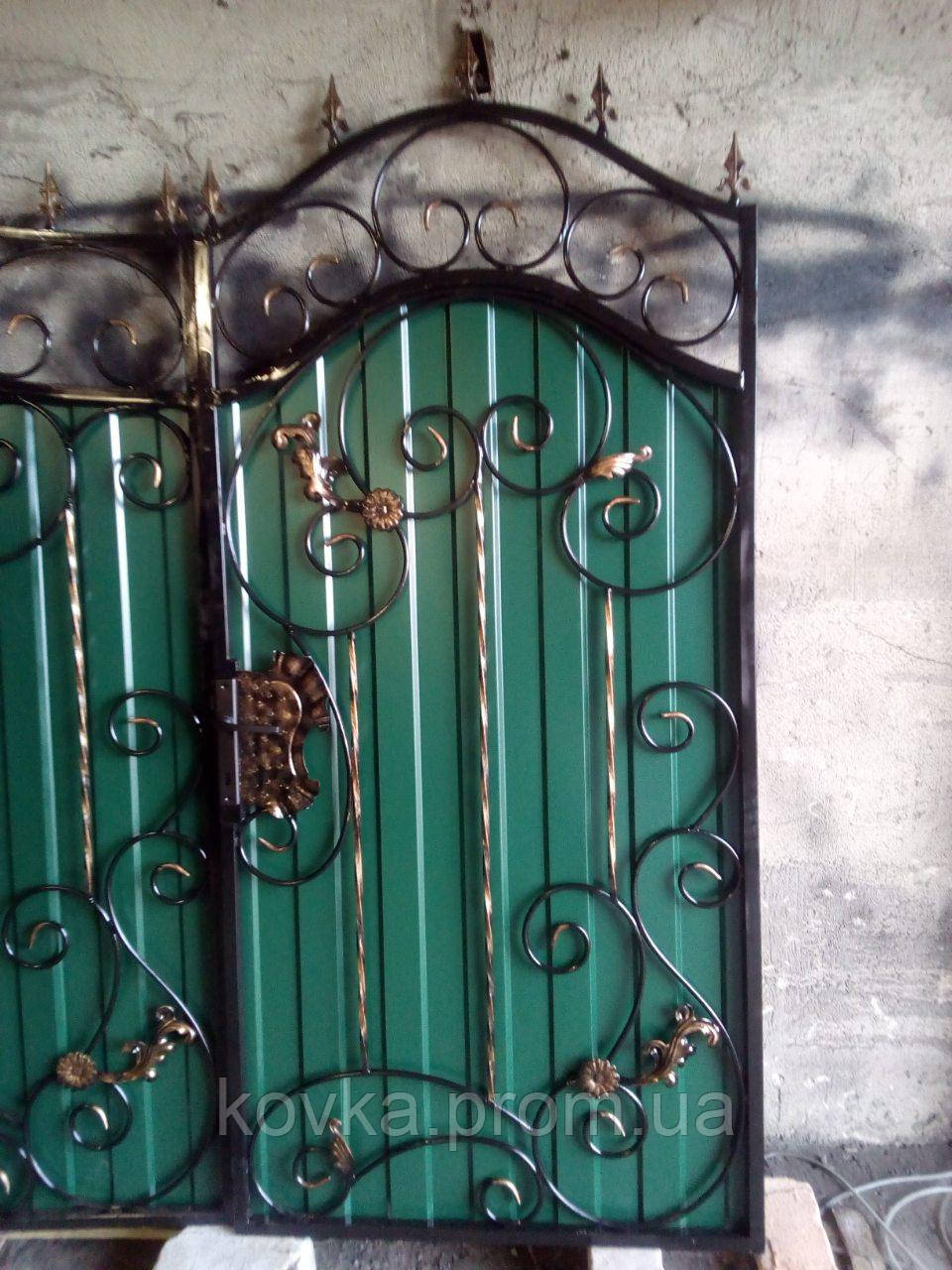 Ковані розсувні ворота з хвірткою з профнастилом, код: Р-0134 - фото 9 - id-p302710247