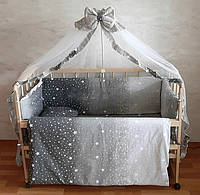 Набір постільної білизни в дитячу кроватку з захистом, балдахіном