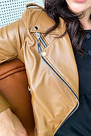 Модна шкіряна куртка–косуха 1675 (42–48р) в кольорах 4507 коричневий, фото 2