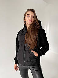 Плащевый стьобаний жилет на силіконі з капюшоном і кишенями, на блискавці (р. 42-52) 651455