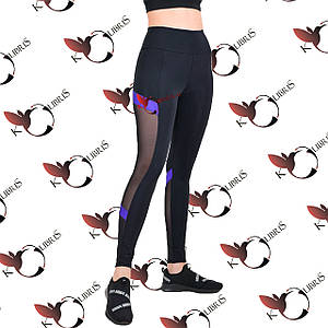 Жіночі спортивні лосини зі вставками бузкового кольору та сітки