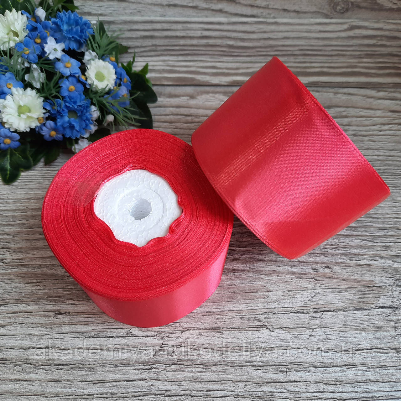 Стрічка атласна. Ширина 5 см. Колір червоний., фото 1