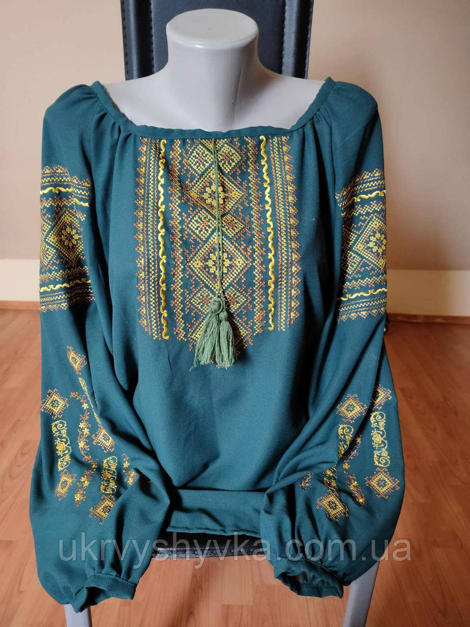 Вишита блуза "Мілана" зелена