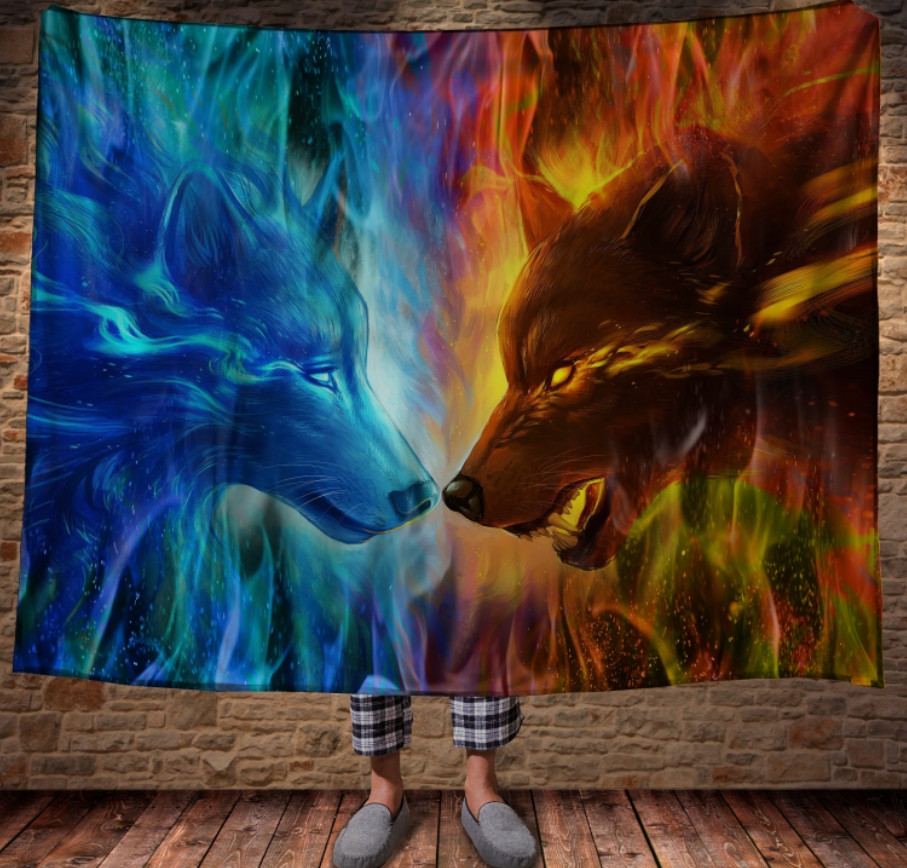 Плед з 3D принтом-Wolf Colour Fire