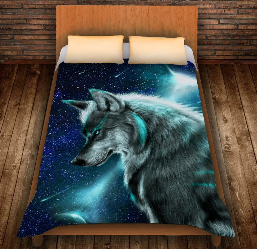 Плед з 3D принтом-Wolf Cosmic Neon