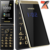 Бабушкофон-раскладушка Tkexun M2 Gold/Black/Red, Громкий телефон раскладушка для пожилых Yeemi M2-C, 5900 mAh