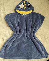 Уголок полотенце халат пончо для детей с капюшоном микрофибра супер качество Динозавр  Синий