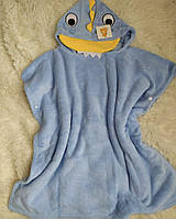 Уголок полотенце халат пончо для детей с капюшоном микрофибра супер качество Динозавр Голубой