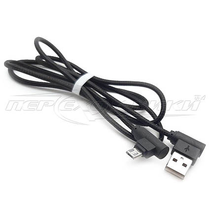 Кабель USB 2.0 кутовий — micro USB кутовий, у сітці чорний (Тип 2), 1 м, фото 1