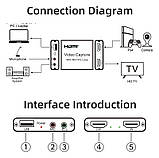 Зовнішня карта HDMI в USB 2.0 відеозахоплення з мікрофонним входом та виходом на навушники, пристрій відео оцифрування ( HDMI, фото 7