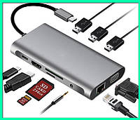 USB HUB 10 in 1 Type-C PD 100w Type-C+USB3.0*3+HDMI 4K+TF+SD+RJ45 +Audio 3.5mm +VGA 1080P macbook