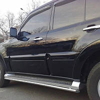 Боковые пороги Защита оригинального порога Подножки на Mitsubishi Pajero Wagon 4 2006-2014