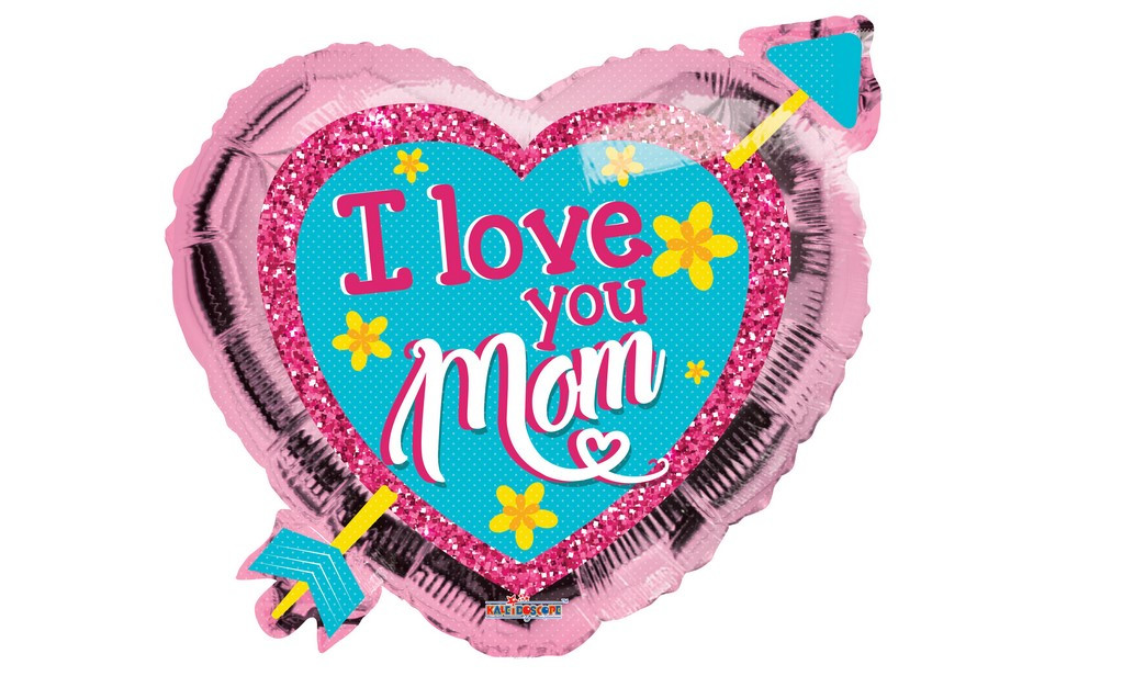 К 18" I Love You Mom Heart With Arrow. Фольгована куля серце Я люблю тебе Мама
