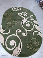 Турецкий ковер с рельефным рисунком Albayrak Legenda зеленый овал 1,5 x 2,3м