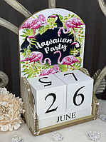 Деревянный вечный календарь "Фламинго"