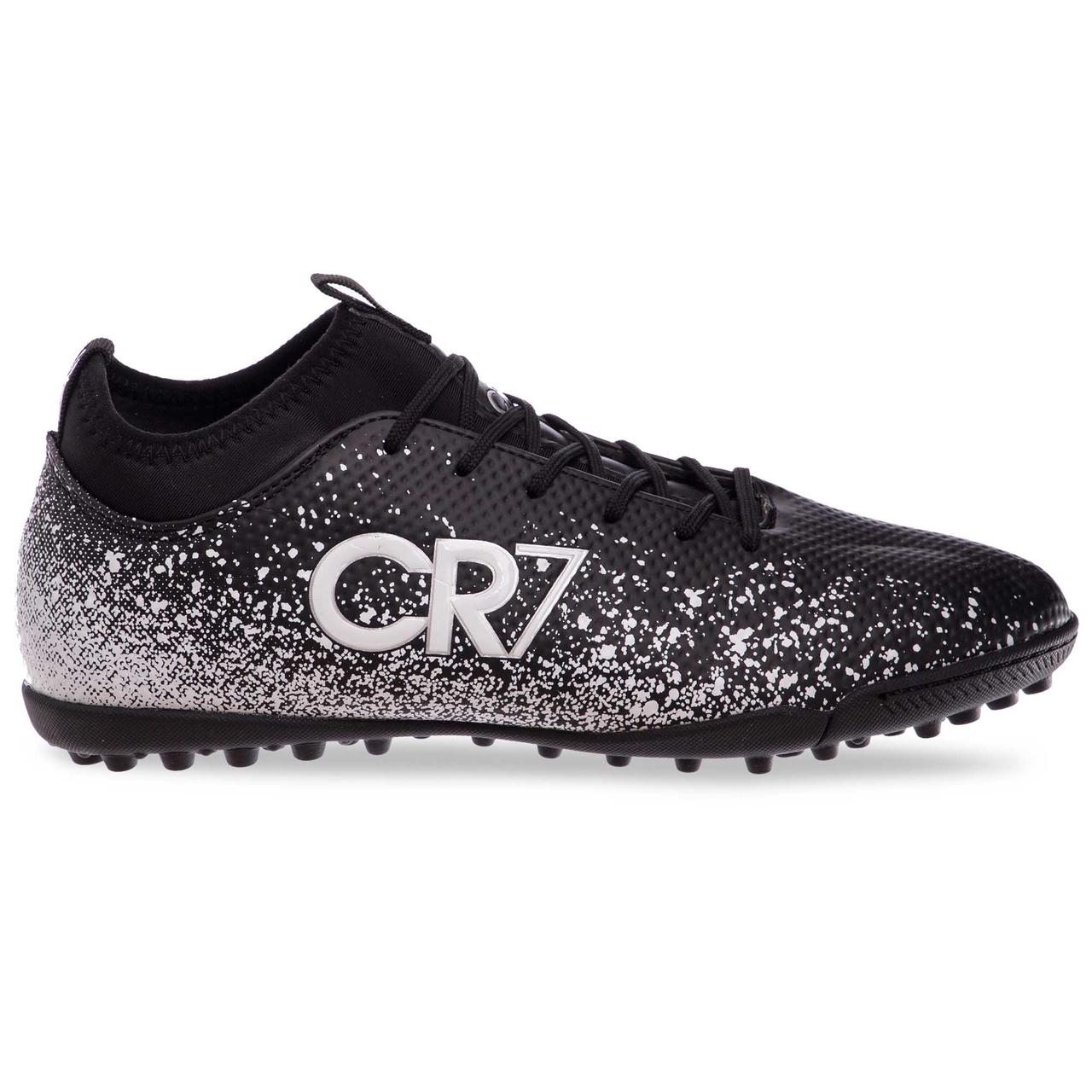 Сороконіжки взуття футбольне з носком 190713-1 BLACK/WHITE/SILVER розмір 40-45 (верх-PU, підошва-RB,