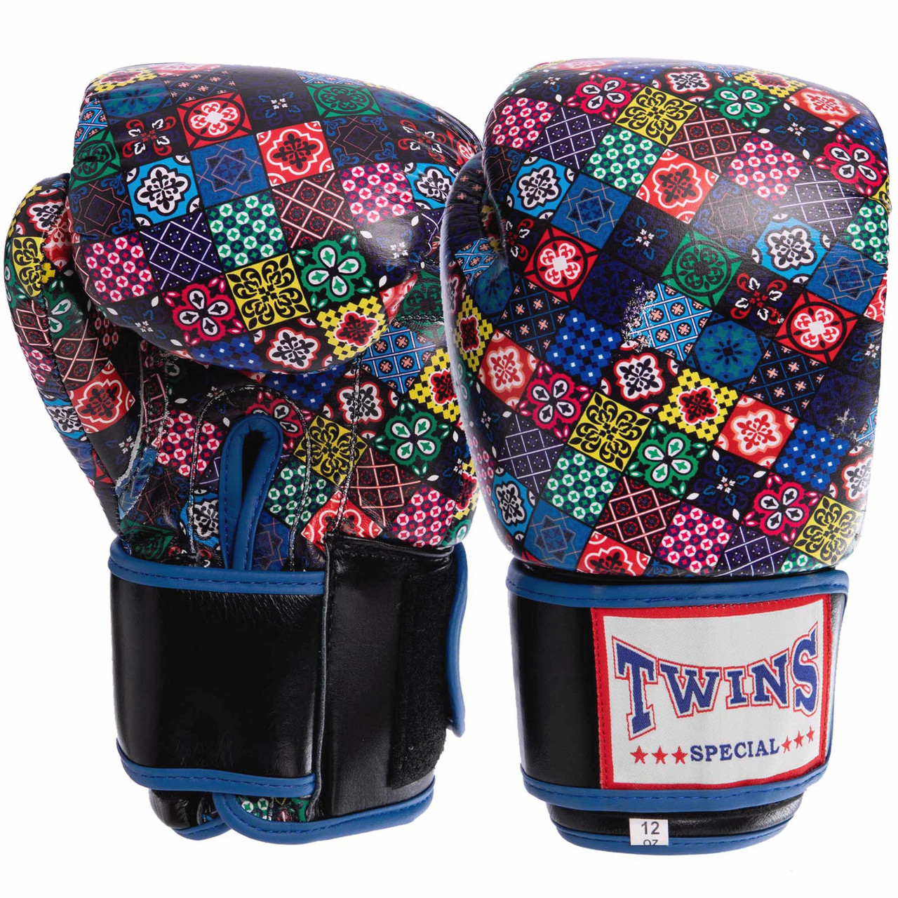 Рукавиці боксерські шкіряні на липучці TWN VL-2058 (р-р 10-12oz, синій-чорний)