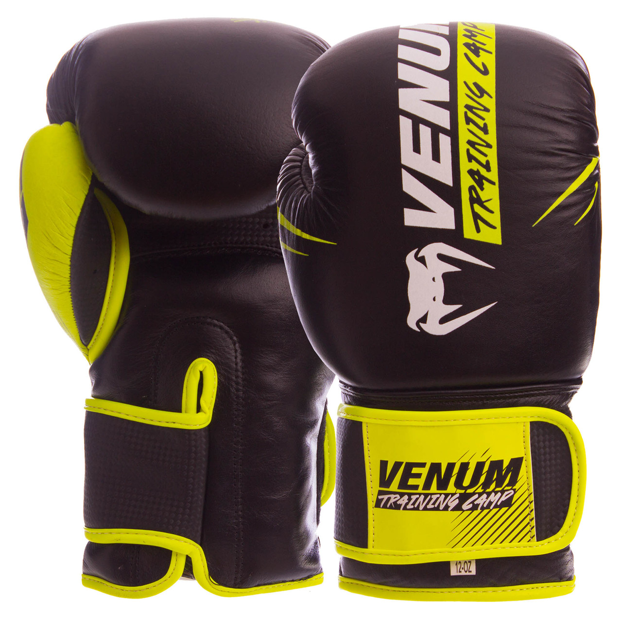 Рукавиці боксерські шкіряні на липучці VNM NEO VN-006 (р-р 10-14oz, чорний-салатовий)
