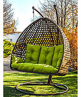 Кресло-кокон подвесное из ротанга Дабл Примиум (Premium) Нью на стойке шоколад Люкс 22