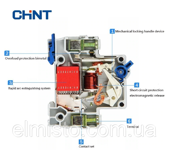 Модульный автоматический выключатель CHINT Electric NXB-63 2P 50А 6кА х-ка C для крепления на DIN-рейку - фото 6 - id-p1356067149