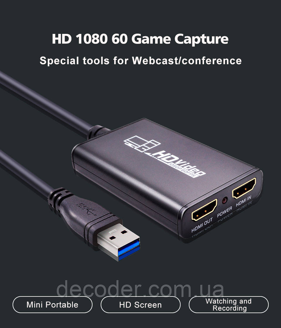 4K HDMI в USB 3.0 зовнішня карта відеозахоплення з підтримкою YUY2 та мікрофонним входом, пристрій відео оцифрування ( 4K HDMI