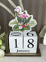 Деревянный вечный календарь Фламинго