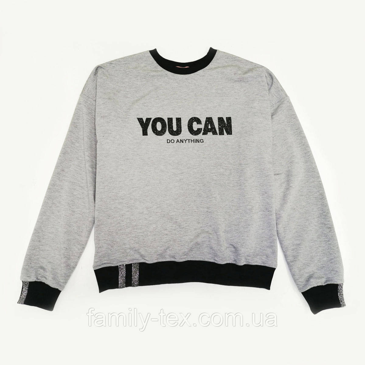 Кофта світшот для дівчинки трикотажний SmileTime You Can Do, сіра, фото 1