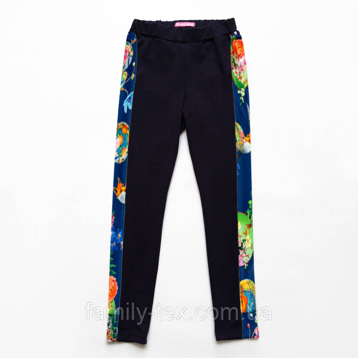 Лосини трикотажні з квітковим принтом сині для дівчинки, SmileTime Flora, фото 1