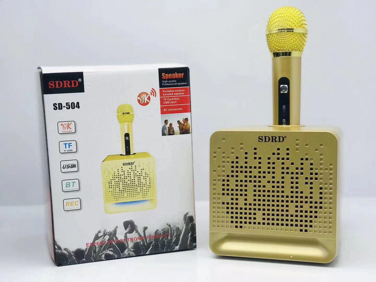 Акумуляторна портативна бездротова караоке колонка Bluetooth з двома мікрофонами SD - 504
