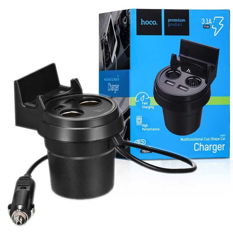 АЗУ авто зарядка HOCO MultiCup UC207 2USB+2АЗУ USB Cardboard case перехідник в машину
