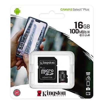 MicroSDHC (UHS-1) Kingston Canvas Select Plus 16Gb class 10 А1 (R-100MB/s)+(adapter SD)