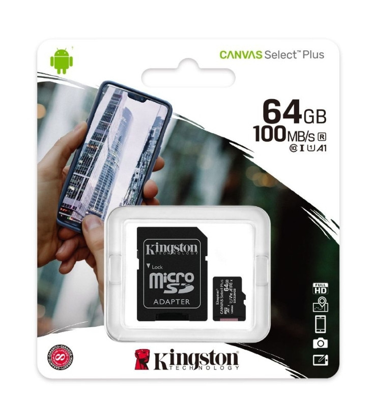 MicroSDHC (UHS-1) Kingston Canvas Select Plus 64Gb class 10 А1 (R-100MB/s) (adapter SD)