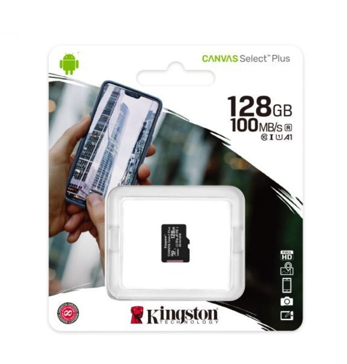MicroSDHC (UHS-1) Kingston Canvas Select Plus 128Gb class 10 А1 (R-100MB/s) (adapter SD)