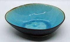 Набір 6 овальних керамічних блакитних салатників Аквамарин 21 см