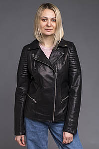 Жіноча шкіряна куртка на асиметричної блискавки