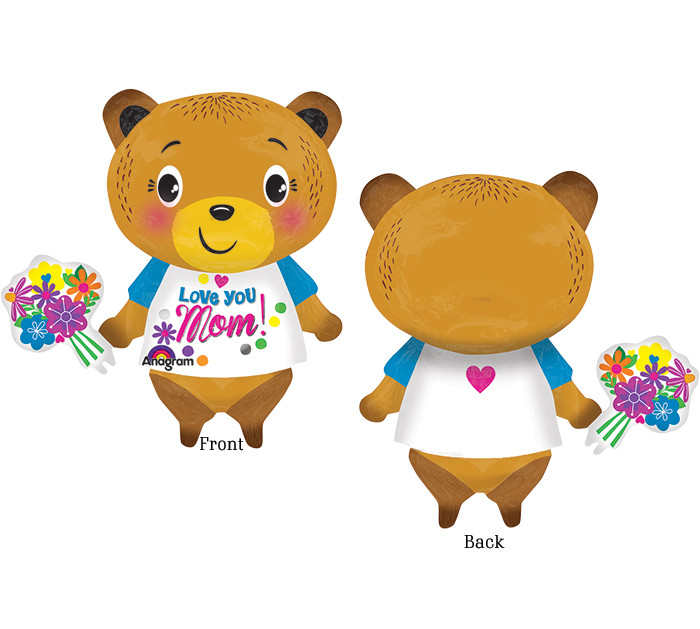 А 29" Jumbo Love You Mom Bear with Flowers Balloon. Фольгований шар ведмежя Я люблю тебе, мамо.