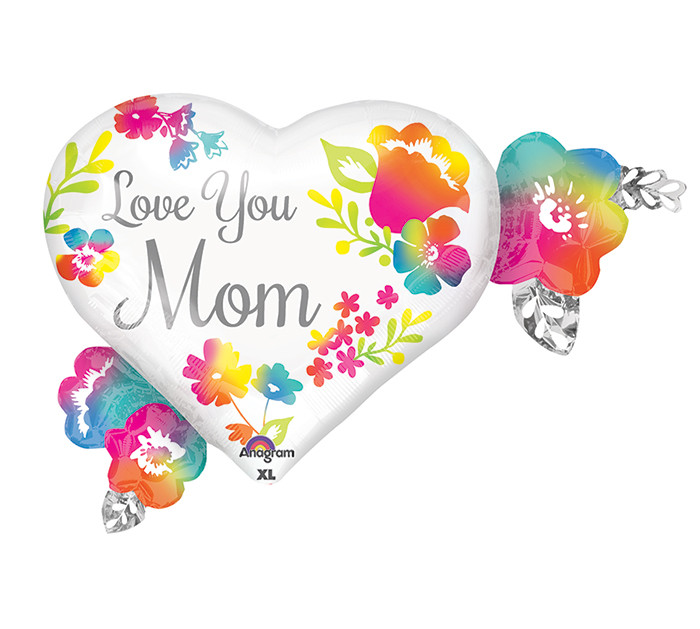 А 27" Jumbo Love You Mom Watercolor Balloon. Куля повітряна фольгована серце Я люблю тебе, мама