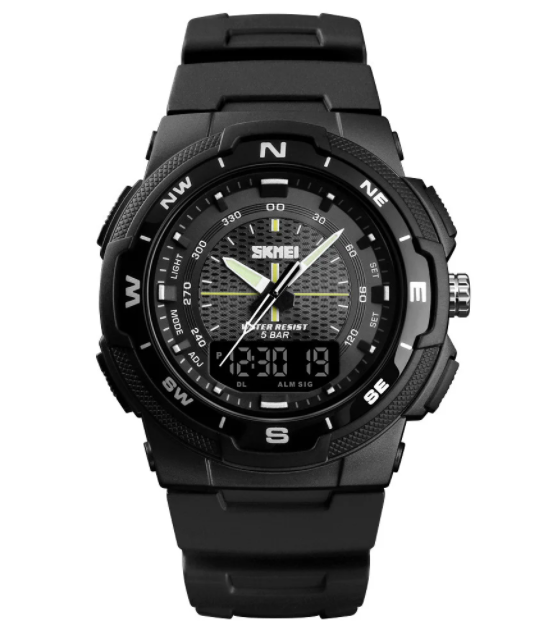 Чоловічий наручний спортивний годинник Skmei 1454 Чорний з чорним, фото 1