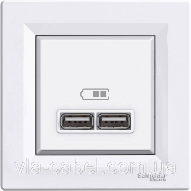 USB-розетка подвійна біла серія Asfora