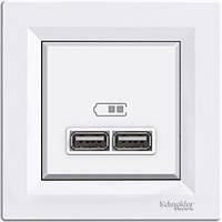 USB-розетка подвійна біла серія Asfora