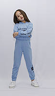 Стильний спортивний костюм "Клер" для дівчинки 6-12 років. (Трикотаж двунитка) р.122-152 в ніжно блакитному