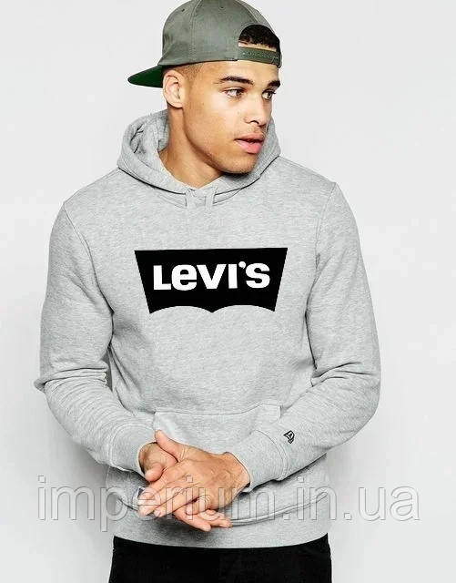Худі Levis black logo | сіра толстовка левіс