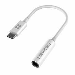 Перехідник Promate AuxLink-C USB-C/AUX 3.5 мм 0.12 м White (auxlink-c.white)