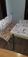 Розкладний стіл обідній кухонний комплект стіл і стільці 3D малюнок 3д "Париж крем" ДСП скло 60*90 Mobilgen