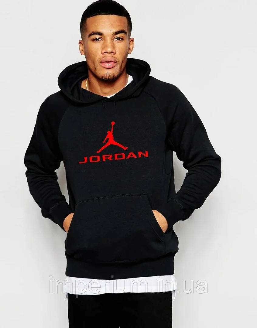 Чорне худі Jordan red logo | толстовка джордан