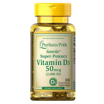 Вітамін D3, Puritan's Pride Vitamin D3 2000 IU 100 капсул