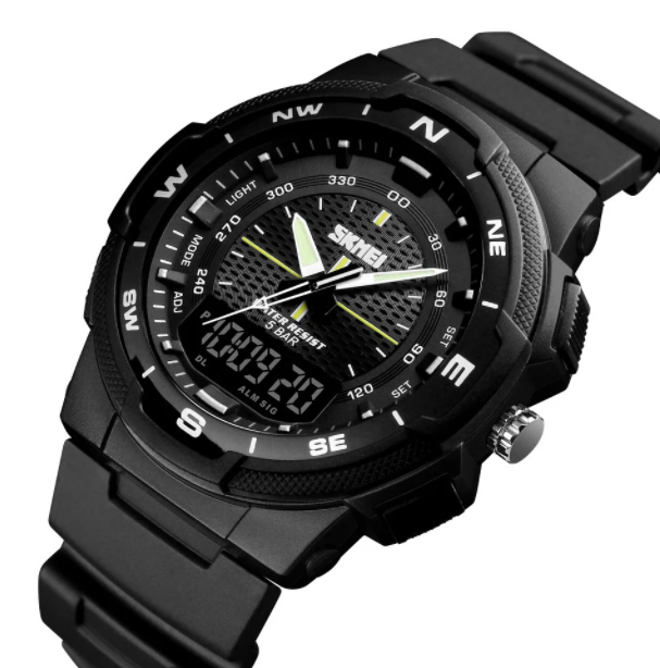 Чоловічий спортивний годинник Skmei 1454 Чорний з чорним, фото 1